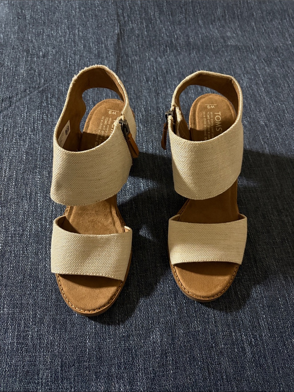 TOMS Natural Canvas Wedge Sandals with Ankle Strap